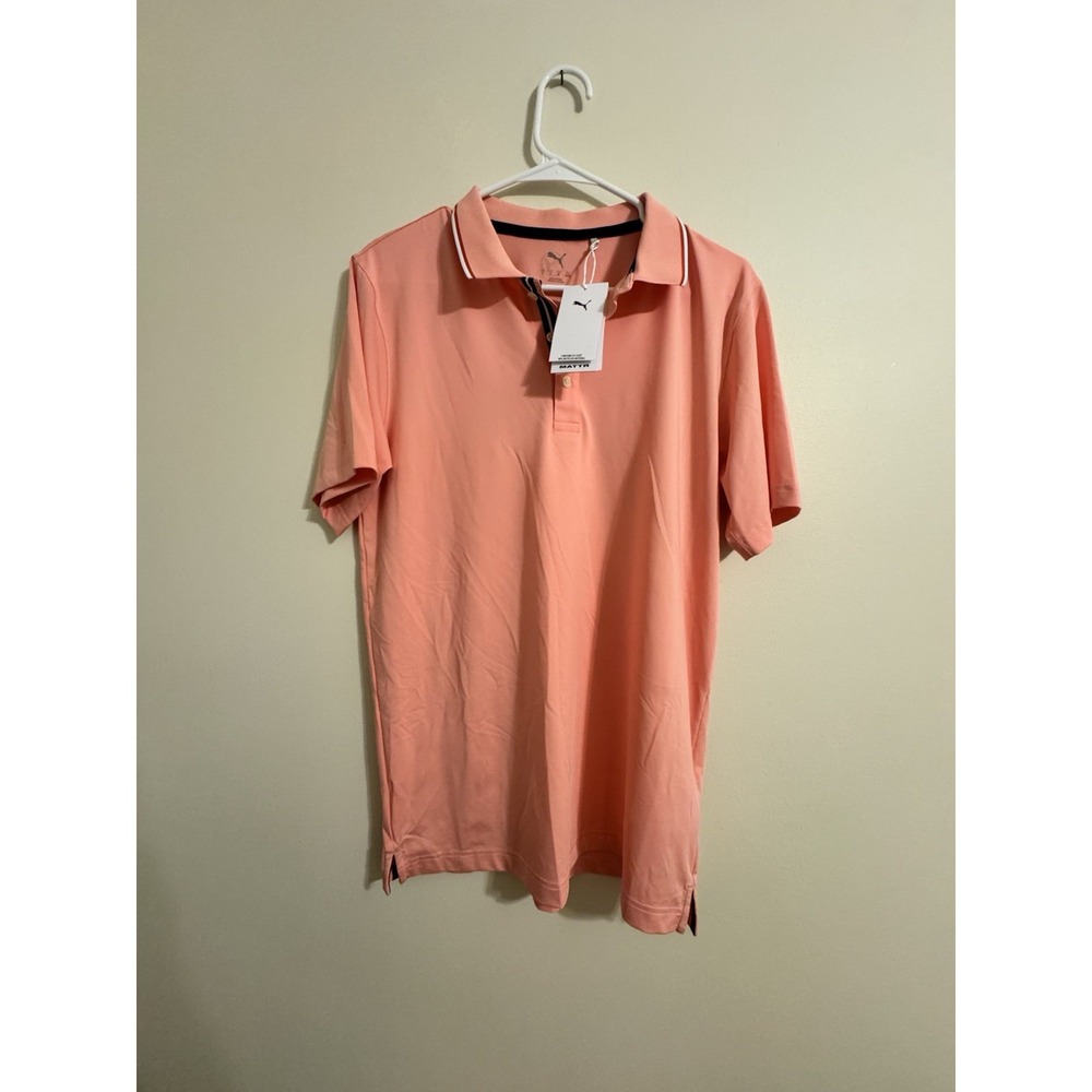 Puma MATTR Polo Golf Shirt Mens Large Palms Small Peach Smoothie‎